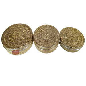 Antique Golden Flower Designed Stainless Steel Make 3-Piece Container Set